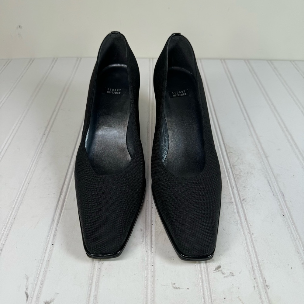 Stuart Weitzman Black Fabric Block Heeled Pumps - image 3